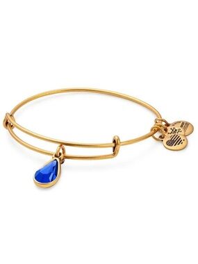 Alex and Ani September Sapphire Gold Bangle with Royal Blue Teardrop Charm
